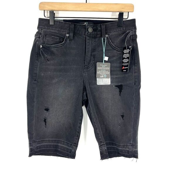 LuLaRoe Shorts Size 28 Charcoal Black Distressed Denim Bermuda Stretch High Rise - Picture 1 of 8